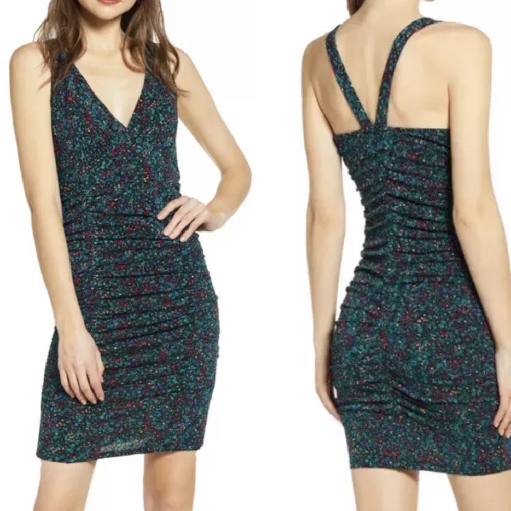 Leith Women's Dress  Black Jordanna Floral Ruched